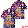 Lustiges Pizza-Katzenmuster Hawaiianisches Hemd für Herren 3D-bedruckte Tierhemden Sommer Strand Lässig Kurzarm Street Reversbluse