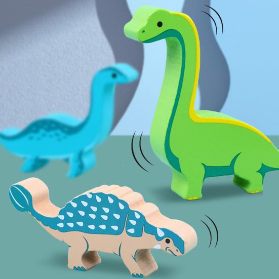 1 Set Dinosaur Building Block Stacking Game Kids Educational Wooden Cartoon Dino Brick Stacking Balance Tower Toy Toddlers Boys Girls Gift