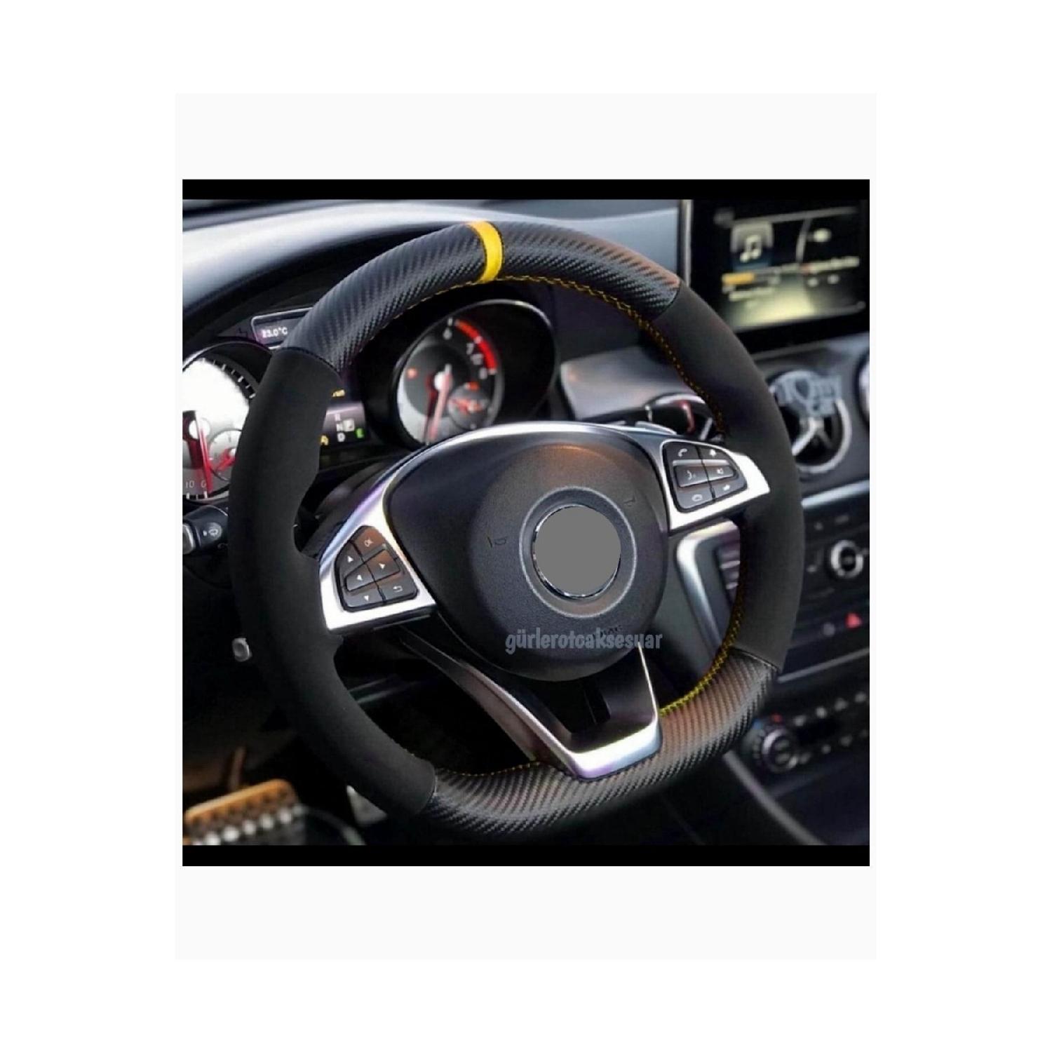 

Совместимость с Renault Symbol, чехол на рулевое колесо, алькантара, карбоновый желтый
