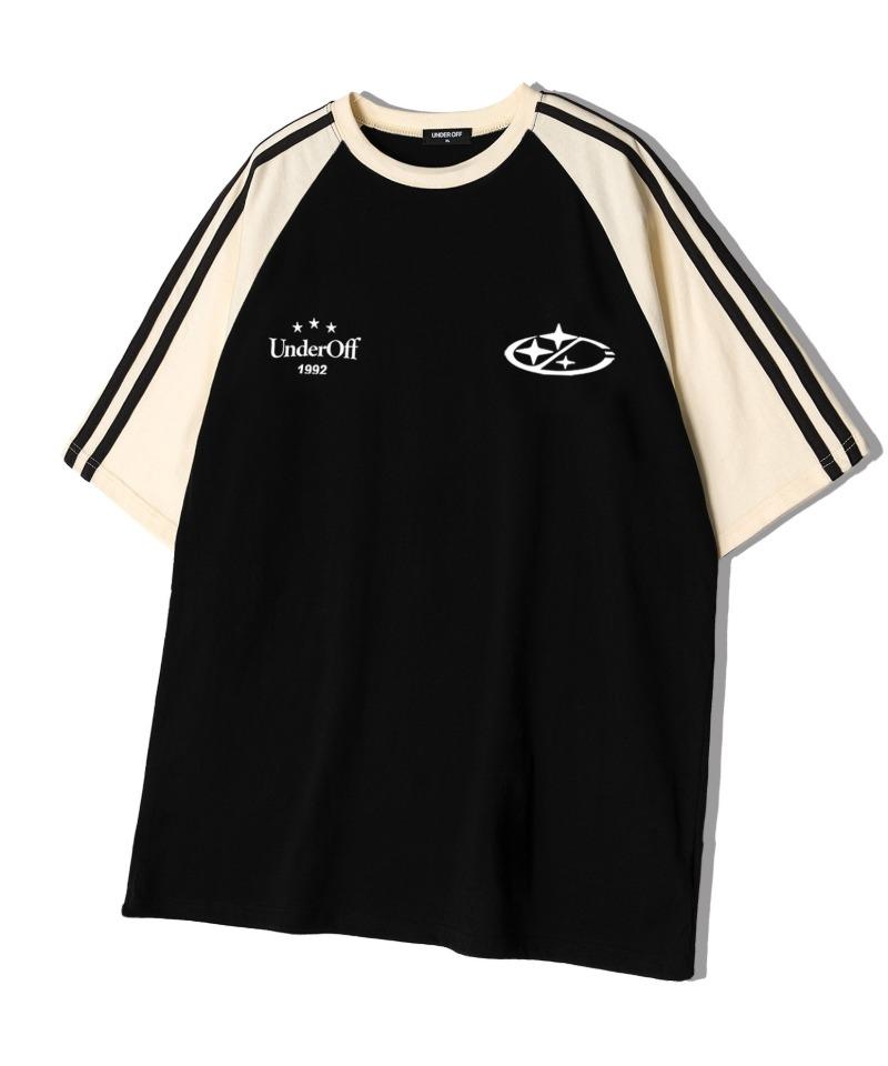UNDEROFF Oversized Raglan Track Line Short Sleeve T-Shirt Star Logo Black