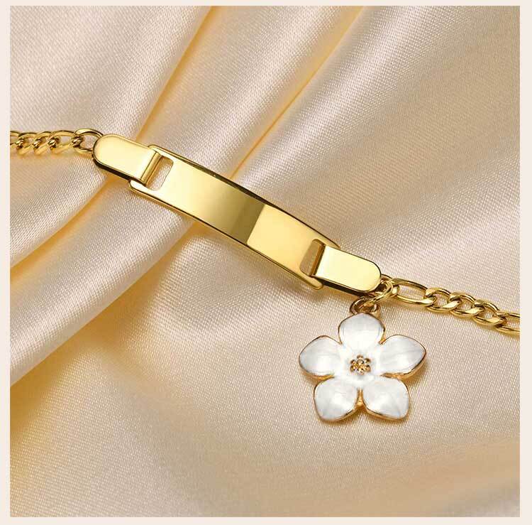 Pulseiras de Identificação com Nome Personalizado para Bebês Meninas, Aço Inoxidável Banhado a Ouro Antialérgico Pulseira Infantil com Gravação de Nome e Data de Nascimento