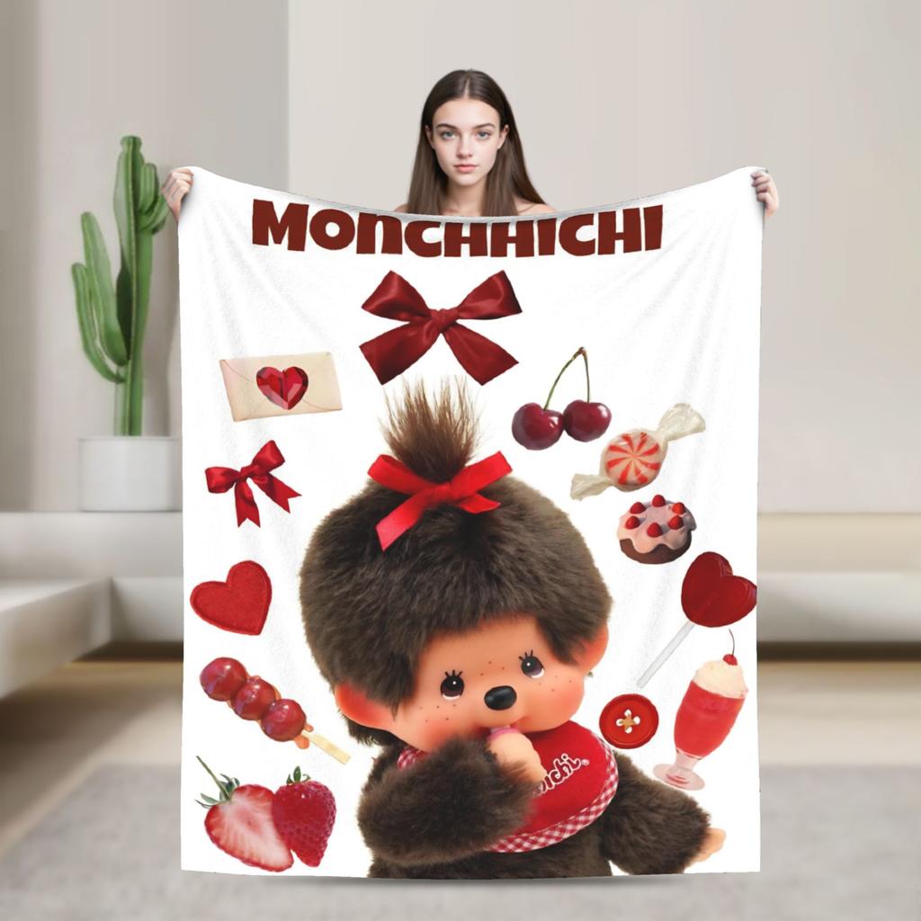 Monchhichis Kun Chan Pärchen Decke Niedliche Cartoon Flanell Tolle Warme Überwurfdecke für Bettwäsche Wohnzimmer Herbst/Winter Outdoor