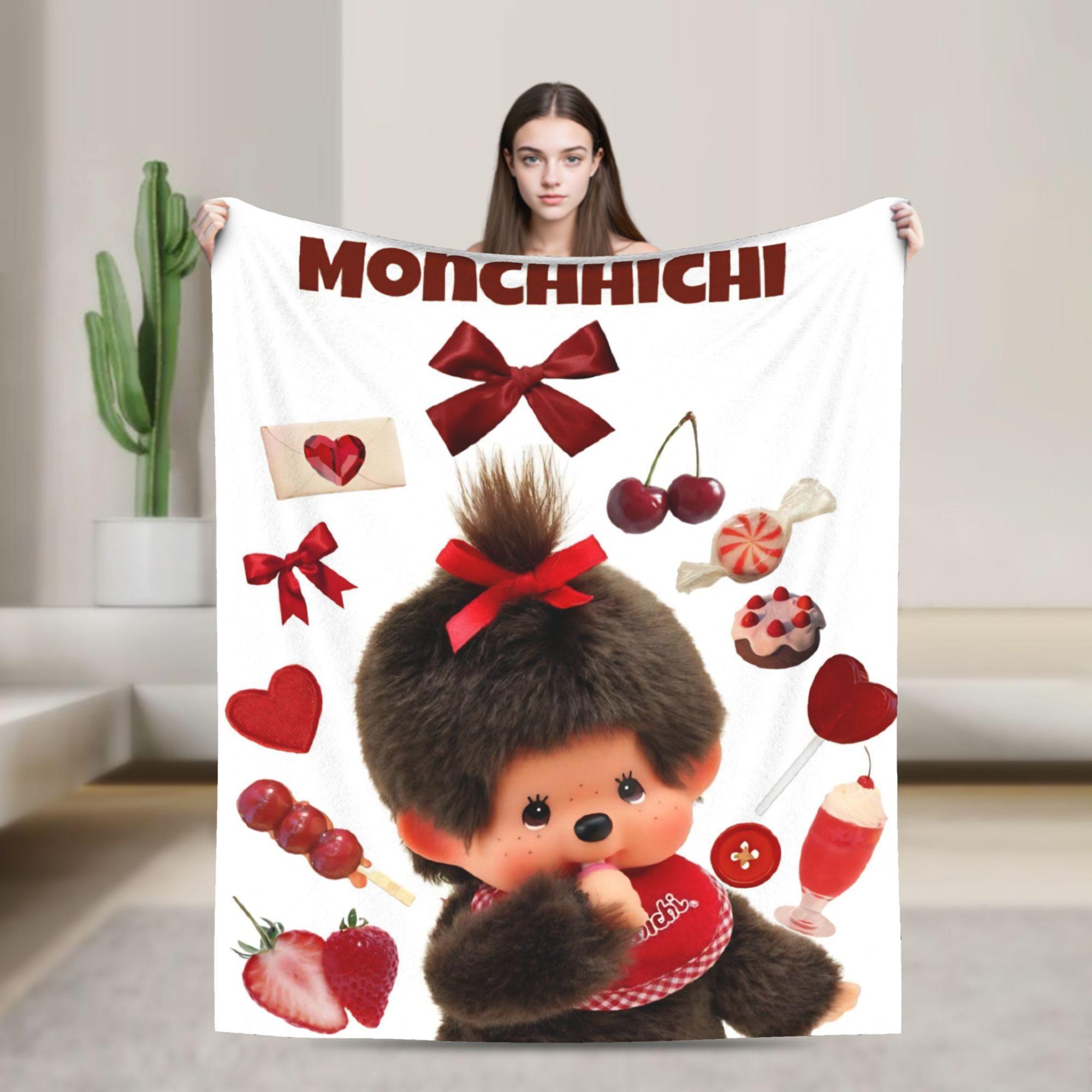 Monchhichis Kun Chan Couple Knitted Blankets Cute Cartoon Flannel Throw Blanket Sofa Printed Lightweight Bedspread Multifunction 30x40in