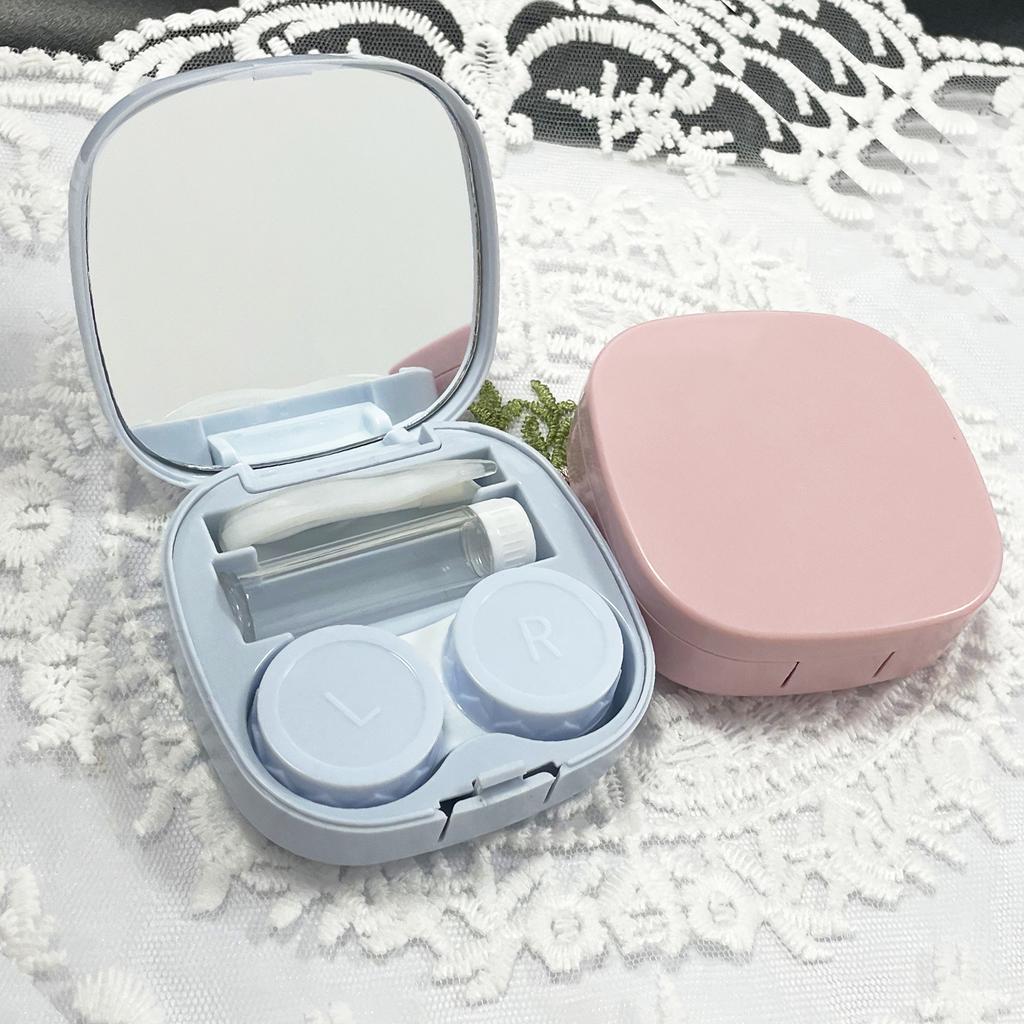 Cute Contact Lens Case Travel Kit, Contact Case with Mirror Tweezers Remover Tool Solution Bottle for Outdoor Office Daily Use