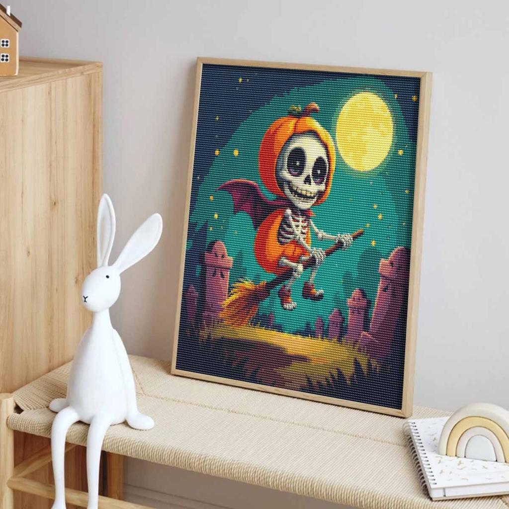 Pumpkin Skeleton Witch 5D Diamond Full Diamond Art Painting Kit Diamond Painting Home Decor Moonscape Wall Art DIY Craft Gift