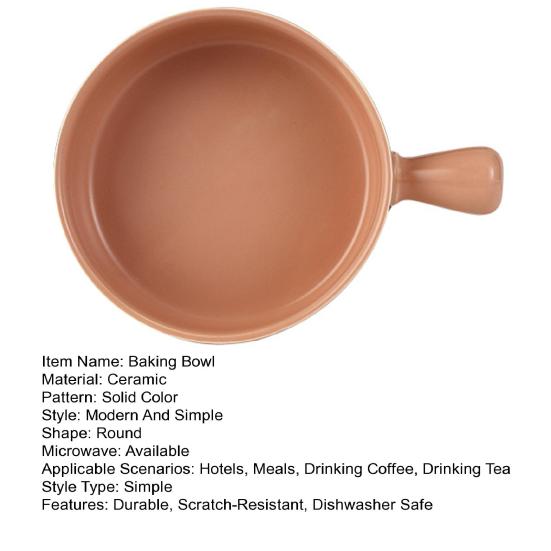Ceramic Baking Bowl Microwave Safe Oven Dish with Handle Heat Resistant Soup Crock Easy Clean Dishwasher Safe Small Soup Bowl for Onion Soup