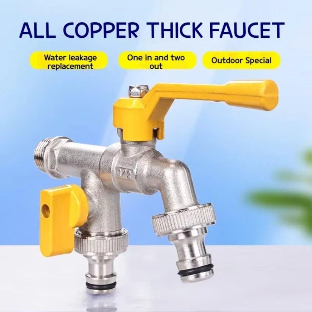 2-Way Garden Hose Faucet Adapter Wall Mounted Ball Valve IBC Water Tank Connector Heat-resistant Anti Freezing