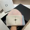 Winter warm double fold rabbit fur knitted hat sweet cross mark contrasting color wool pullover hat large version headgear