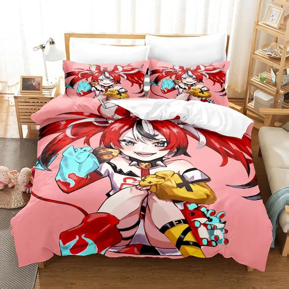 3D Print Hakos Baelz Anime Bedding Set Duvet Cover Bed Set Quilt Cover Pillowcase Comforter king Queen Size Boys Adult Bedding