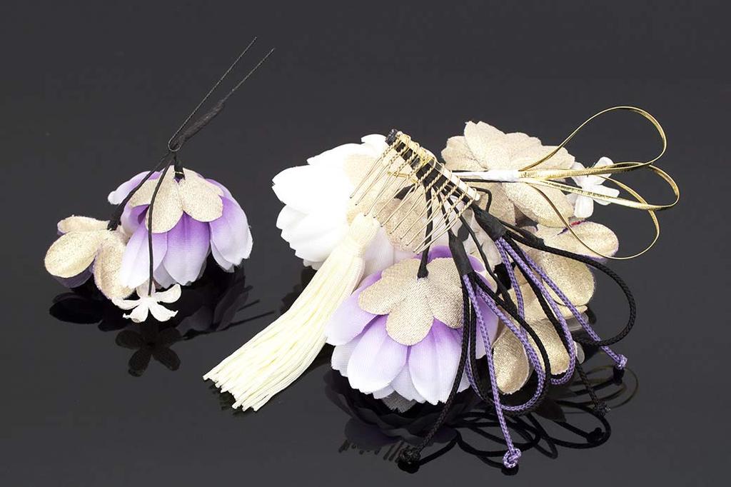 Vlasy Dospívání Promoce Cherry Japonský střapec Vyrobeno v Japonsku [SOUBIEN] Ornament, Ceremony, Ceremony, 2dílná sada, Fialová, Bílá, Pivoňka, Květ,