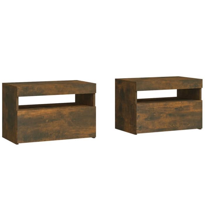 Table de chevet - Maison Exclusive - 2 pcs - Chêne fumé - Lumières LED RVB - 60x35x40 cm