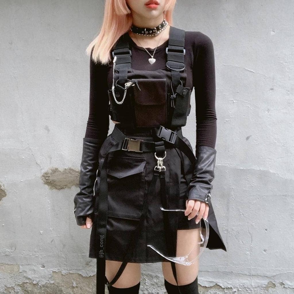 Functional Tactical Chest Bag For Woman Fashion Bullet Hip Hop Vest Streetwear Bags Casual Waist Pack Unisex Black Chest Rig Bag