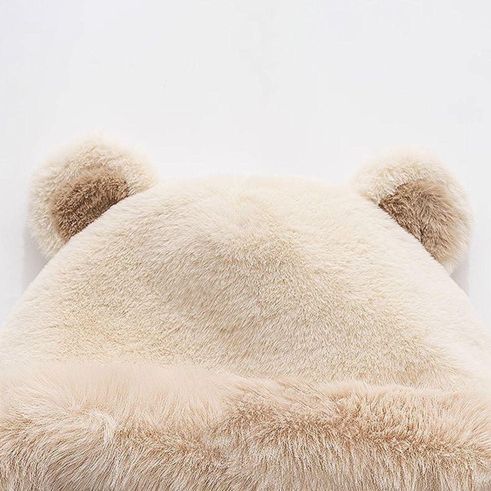 Ear Protection Bear Ears Hat Pompom Fluffy Knit Beanies Hats New Winter Hat  for Women