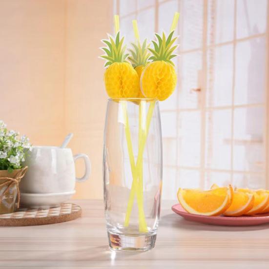Honeycomb Fruit Paper Straws, Tropical Pineapple Orange Decor Straws for Summer Party, Disposable Drink Straws for Juice