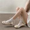 Women Sweet Hollow-Out Floral Lace Ankle Socks Japanese Cute Lace Up Bowknot Crew Socks Solid Color Middle Tube Socks