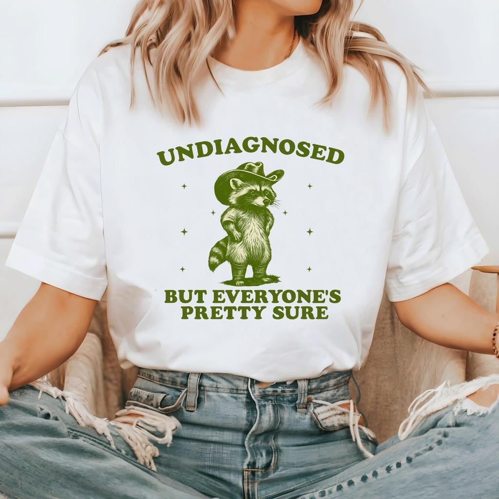 Funny Raccoon Cowboy Shirt, Undiagnosed But Pretty Sure Tee, Mental Health Humor
