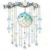 Stained Glass Acrylic Ornament Ocean-Themed Wind Chime Decoration, Animal Hanging Sun Catcher with Faux Crystal Drops, Beach House Wall Ornaments for