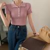 New ArrivalS Open Run Women Multi Color Rib Slim Fit Collar Neck Button Short S 
