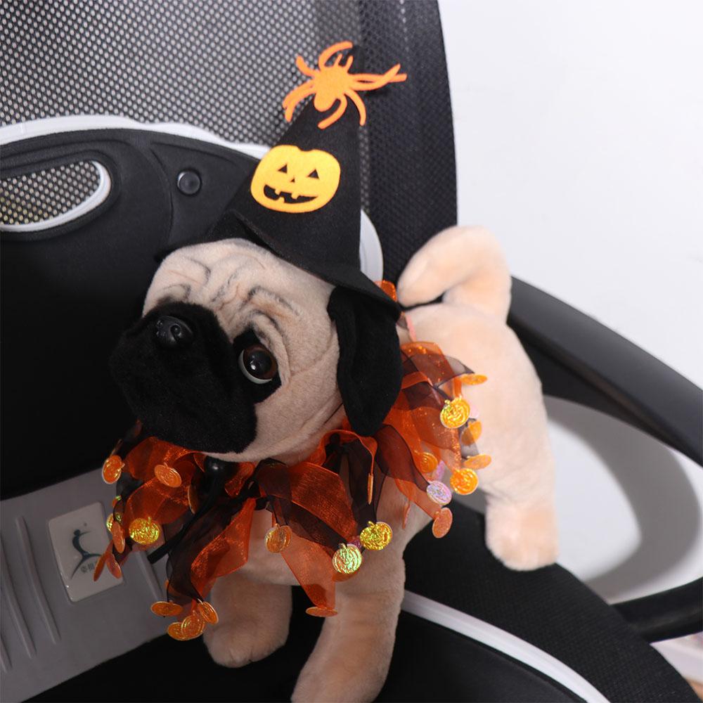 Verstellbares Katzenhalsband Hut-Set Kürbis Haustier Halloween-Zubehör Halloween-Katzenkostüm Halloween-Party