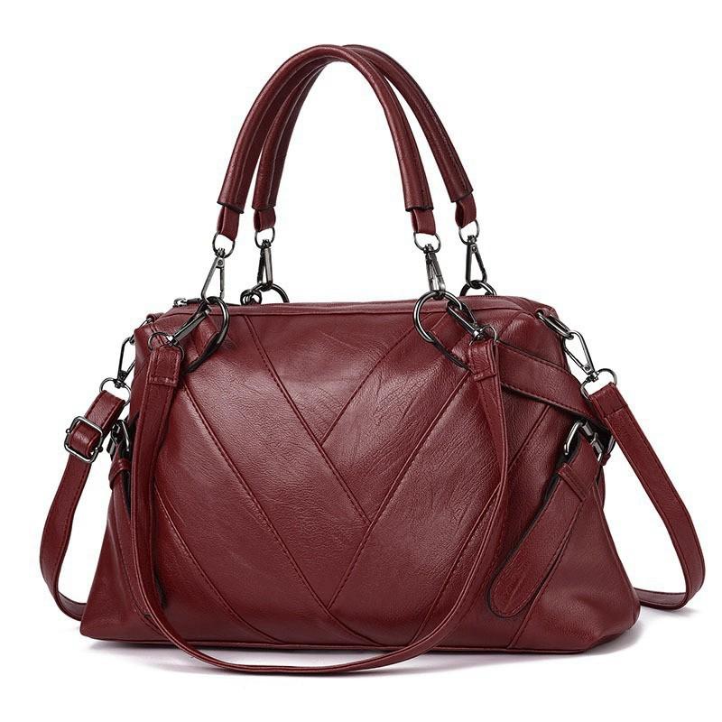 New fashionable portable large bag, soft leather contrasting colors, large-capacity versatile shoulder bag. бордовый
