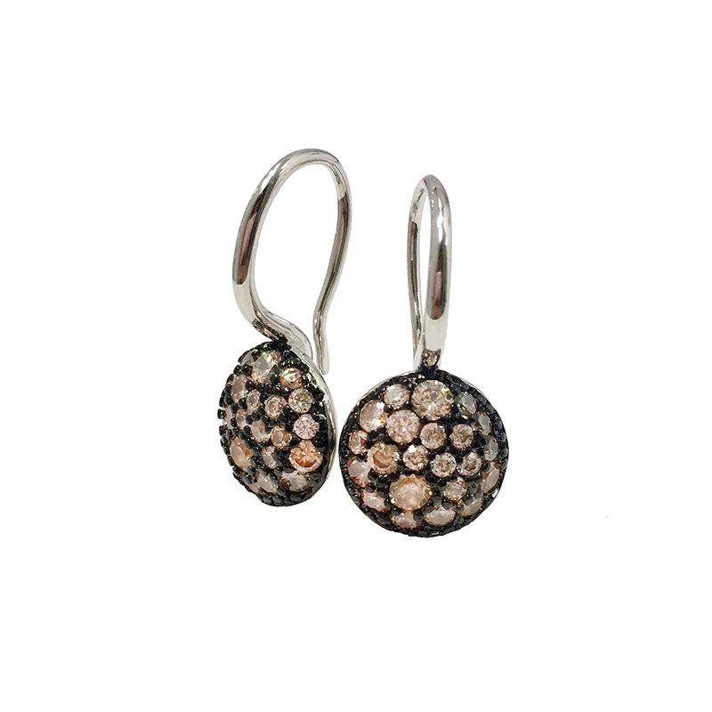 Colored Diamond Geometric Round Earrings: Small, Exquisite, European-American Style with Inlaid Diamonds