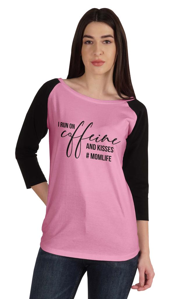 Inkmeso I Run On Caffeine And Kisses #Momlife T-shirt Graphic Top For Women