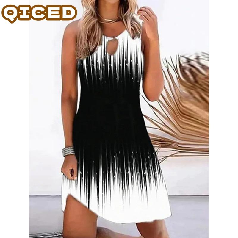 QICED Fashion Summer Spring Sleeveless O-Neck Casual Dresses