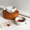 1Pc Creative Patterned Random Ink-Patterned Ceramic Bowl, Round Handle Salad Yogurt Bowl, Exquisite and Elegant Ink-Colored Ice Cream Bowla
