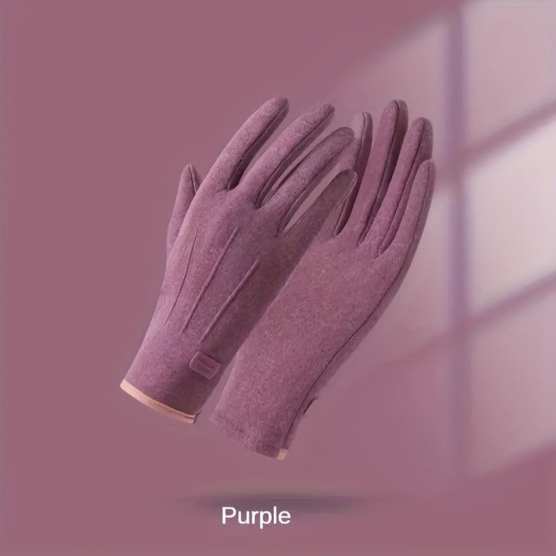 1 Pair of Thermal Fleece-Lined Polyester Gloves for Women, Touchscreen Compatible, Elastic Warm Outdoor Driving and Cycling Gloves