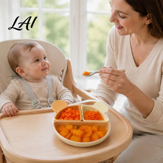 Stay Put Toddler Plate Silicone Suction for Toddlers Cute Bear Detachable Divided Dinner Baby Meal Prep Tray Plate Anti-slip Base Feeding