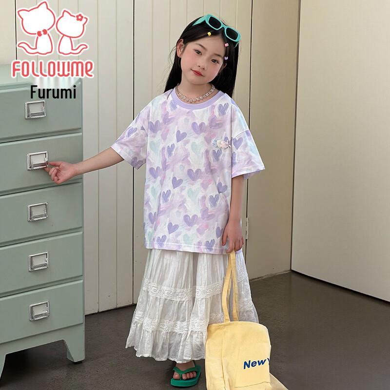 Girls' Heart Print Short Sleeve T-Shirt