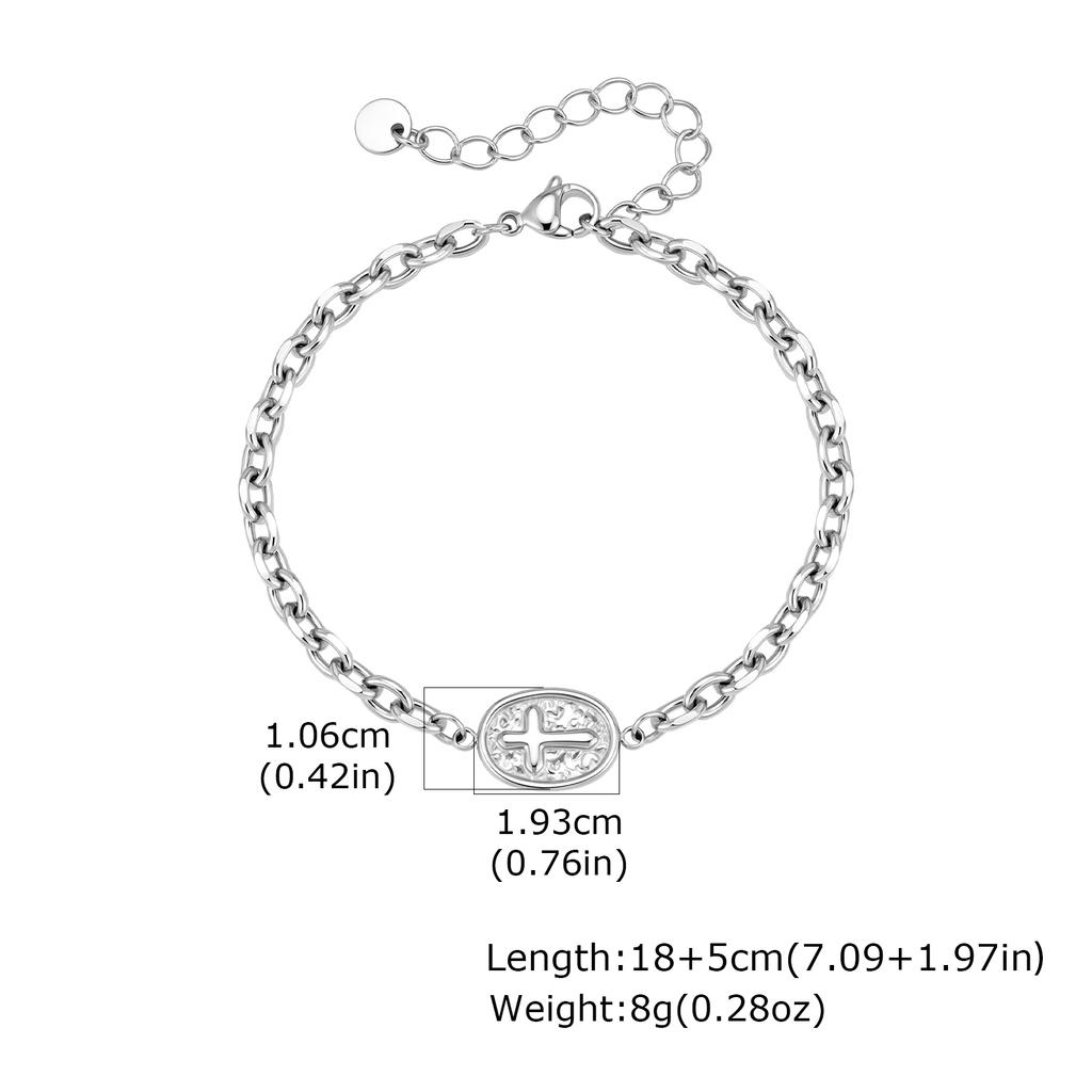Modische Silberfarbene Edelstahl-Kreuzmuster-Ovale Charms-Armbänder für Männer, Vintage Stilvoller Schmuck Geschenk