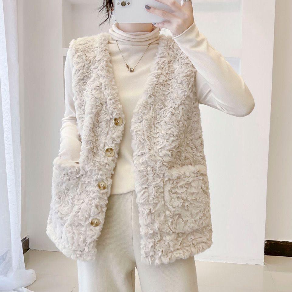 Damväst i kort lamull 2025 - Ny förtjockad plyschärmlös jacka för höst/vinter