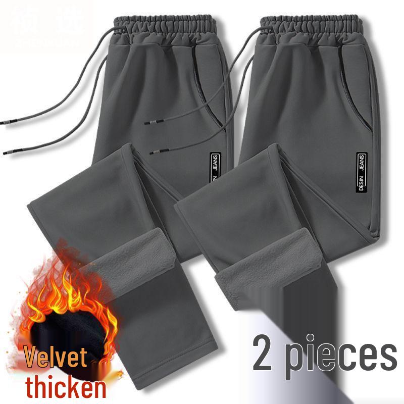 Men's Velvet-Lined Slim-Fit Straight Casual Pants for Fall & Winter