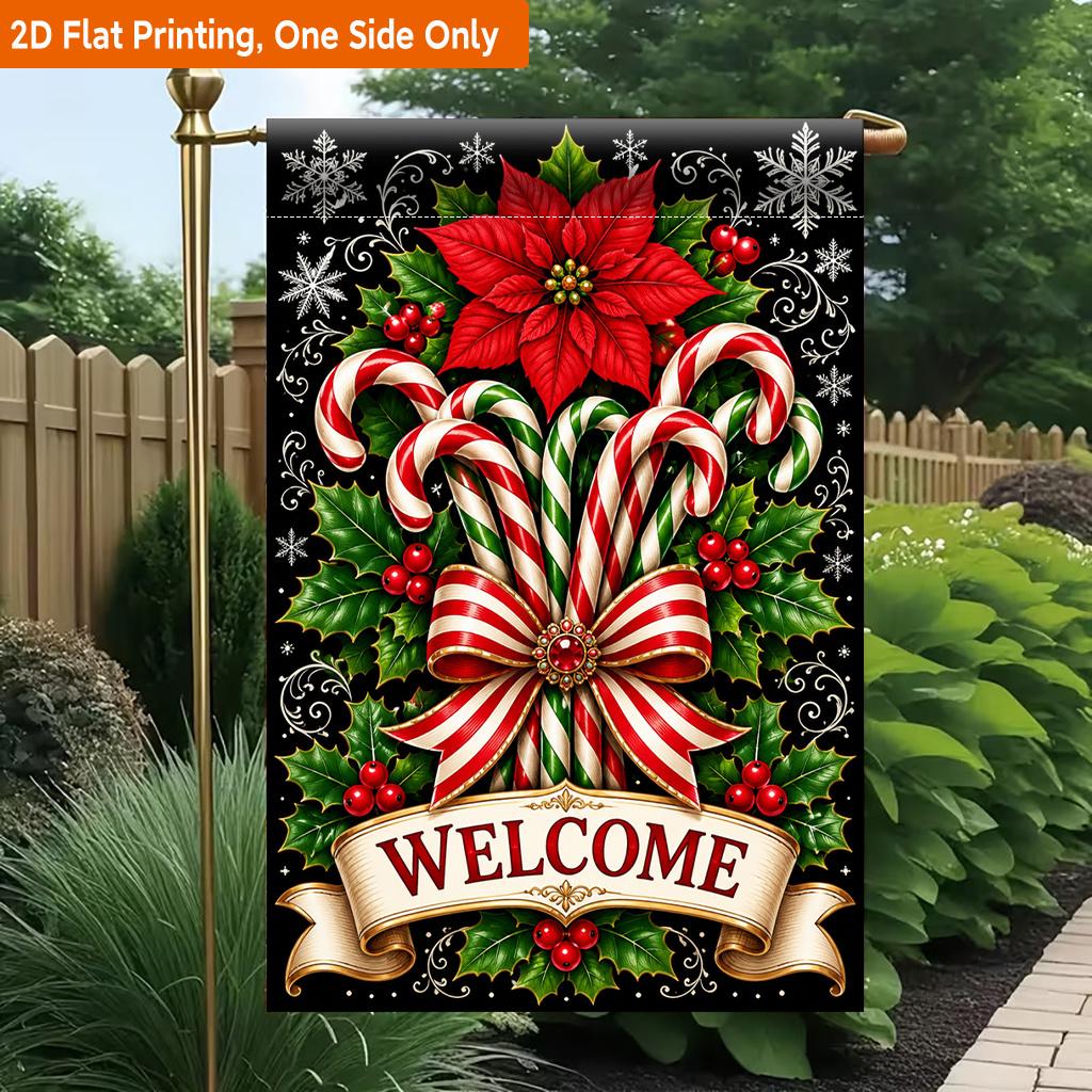 2D Flat, 2D Flat Printing Garden Flag 1pc, Festive Candy Cane Design Durable Single-Sided Print Yard Flag, Garden & Home Holiday Decoration, 29.97x44.