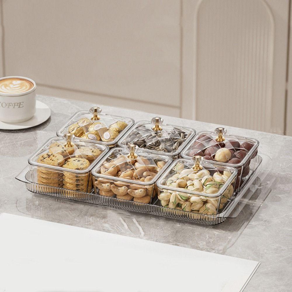 Dustproof Fruit Plate Partition Platter 2/4/6 Grids Snack Dessert Tray  Living Room