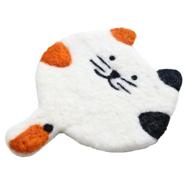 1PC Mugs Cup Cute Table Mat Heatproof For Coffee Cartoon Wool Felt Handmade Placemat Kitten Coaster