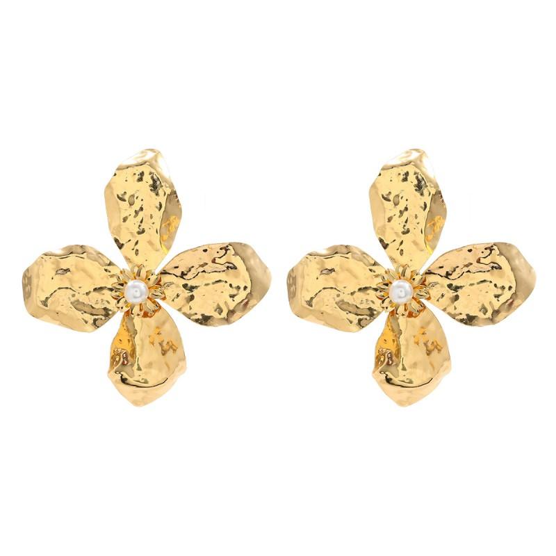 Elegant Floral Alloy Earrings With Imitation Pearl Accents Gold Fashion Statement Jewelry Women Gold