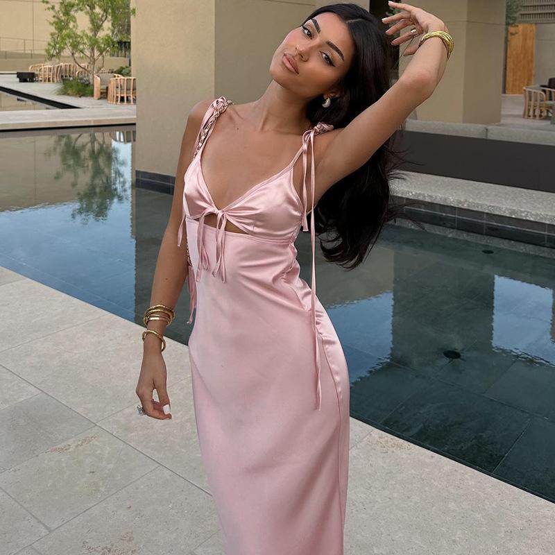 Halter Lace-up Sleeveless Dress Evening Dress