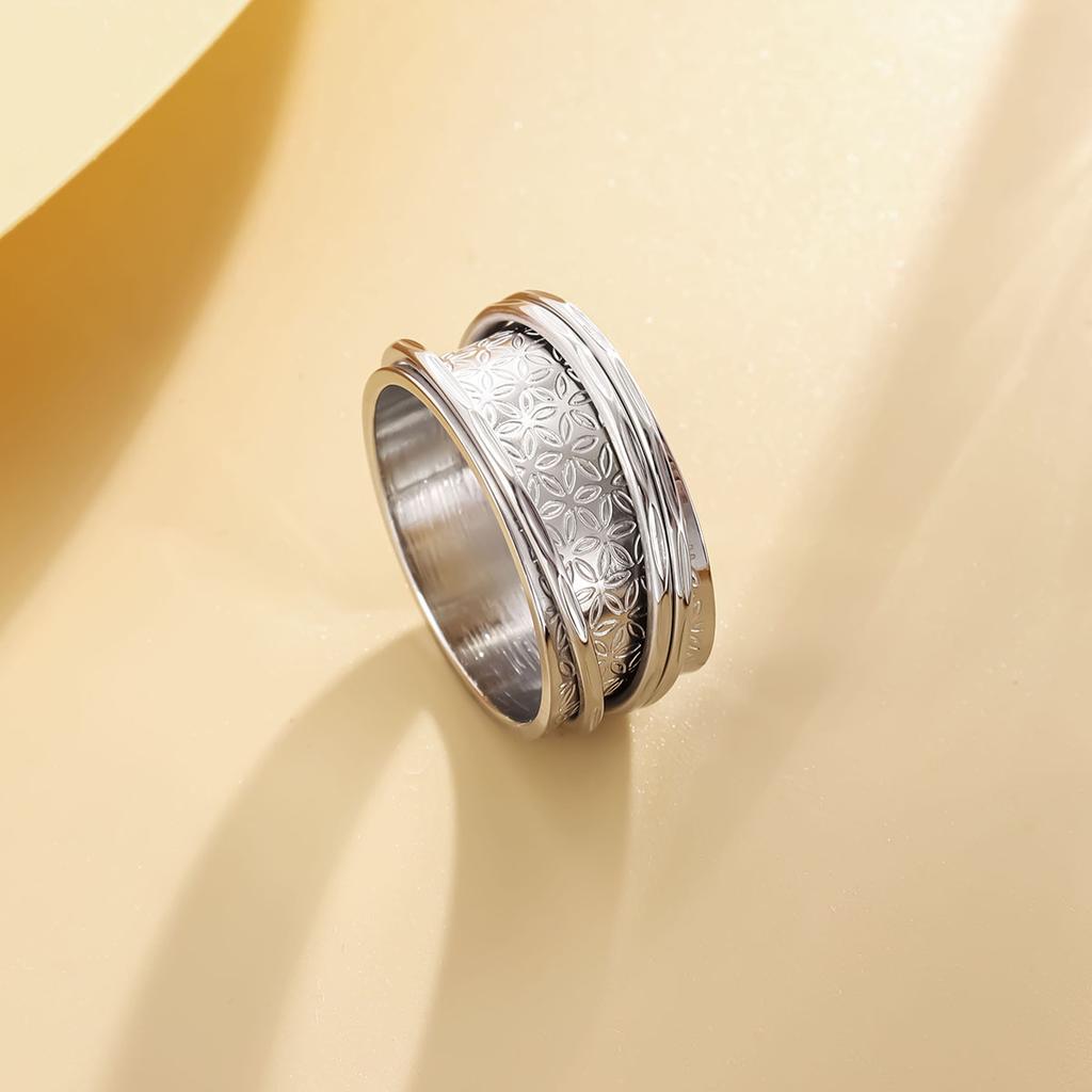 New European and American Retro Engraved Butterfly Ring Titanium Steel Rotating Decompression Ring