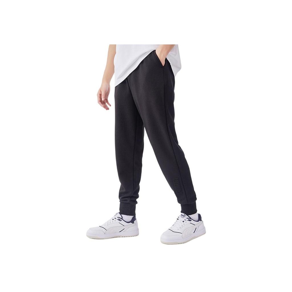 Puma Embossed Solid Color Slim Fit Elastic Waist Cuffed Casual Pants Unisex Pants Black 673850-01