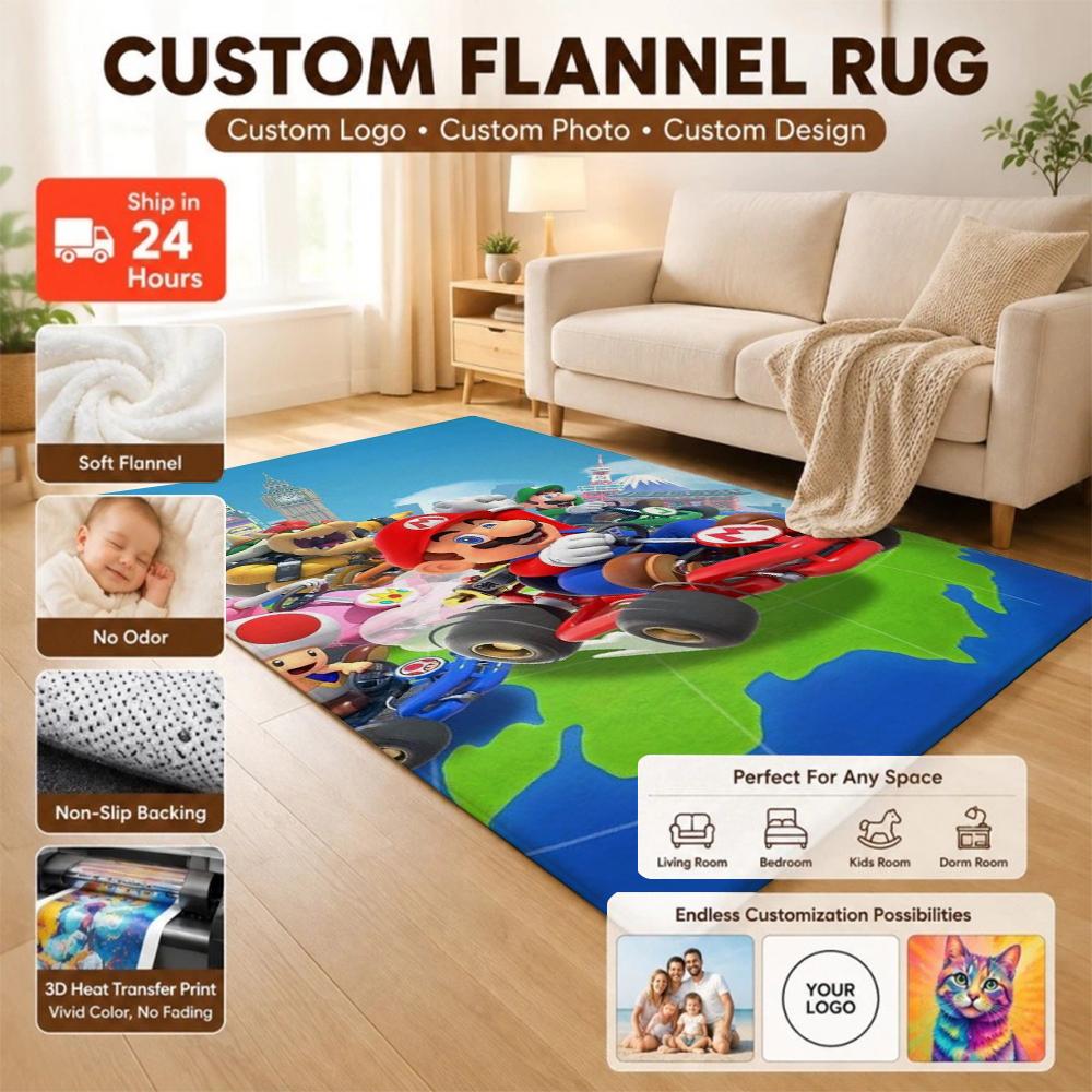 Mario Kart World Tour Theme Rug Allseason Carpet For Living Room Bedroom Office Home Decor Great Holiday Gift