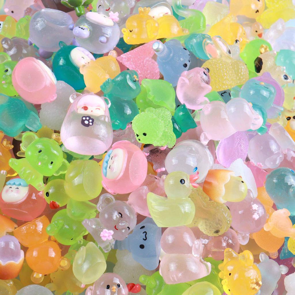 Resin Mini Luminous Animal Figurines - DIY Cartoon Toys for Micro Landscapes, Ideal Children's Gift
