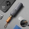New Three-Fold Business Automatic Folding Umbrella Retro Wooden Handle Reinforced Wind-Resistant Enlarged Umbrella Face Men'S Ra