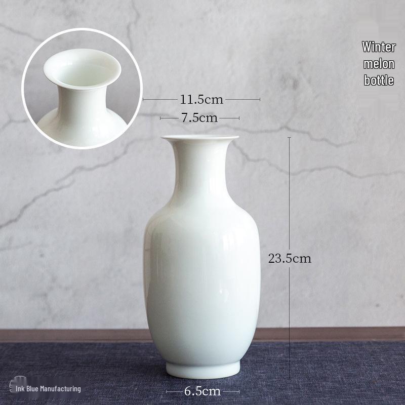 Thin-Walled Translucent White Ceramic Vase, Zen Style, Antique Chinese Plum Blossom Ornament for Living Room Decor.