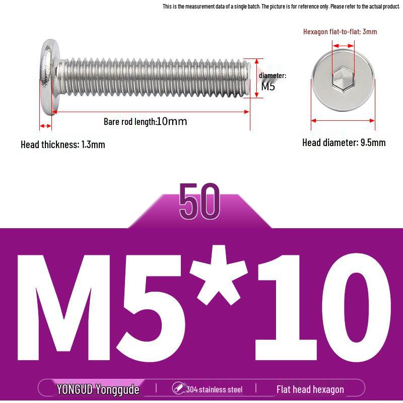 304 Stainless Steel Ultra-Thin Flat Head Hex Socket Bolt, M2-M12