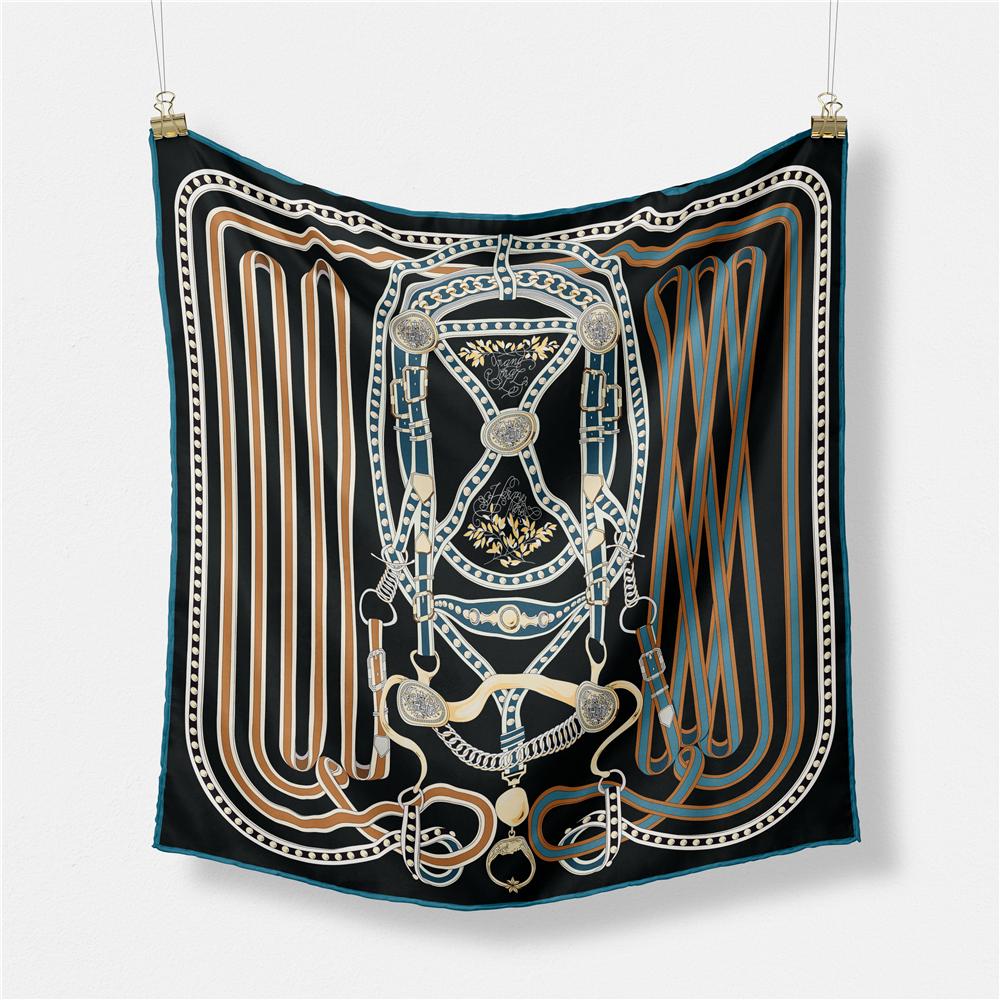 53cm Brand Square Scarf Women Design Horse Luxury Silk Scarf Bandana Headband Fashion Hijab Neckerchief For Ladies 2024 New
