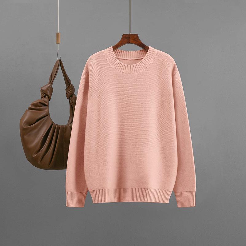 2025 Autumn/Winter European & American Women's Solid Round Neck Loose Knit Sweater