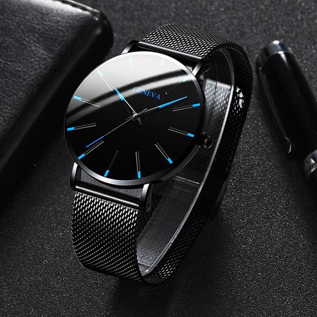 Luxusmode Herren Business Schwarze Uhren Edelstahl Ultraflaches Mesh-Armband Quarz Herren Armbanduhr Lässig Klassische Herrenuhr