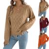 Women's Casual Color V-Neck Cable Knit Long Sleeve Sweater for Everyday Wear